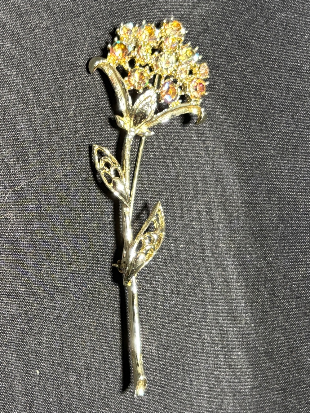 Vintage Gold-Tone Floral Crystal Brooch - Women Jewelry